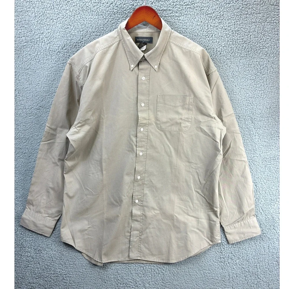 Banana Republic Button Down Shirt Mens XL Tan Long Sleeve Cotton Casual NWT